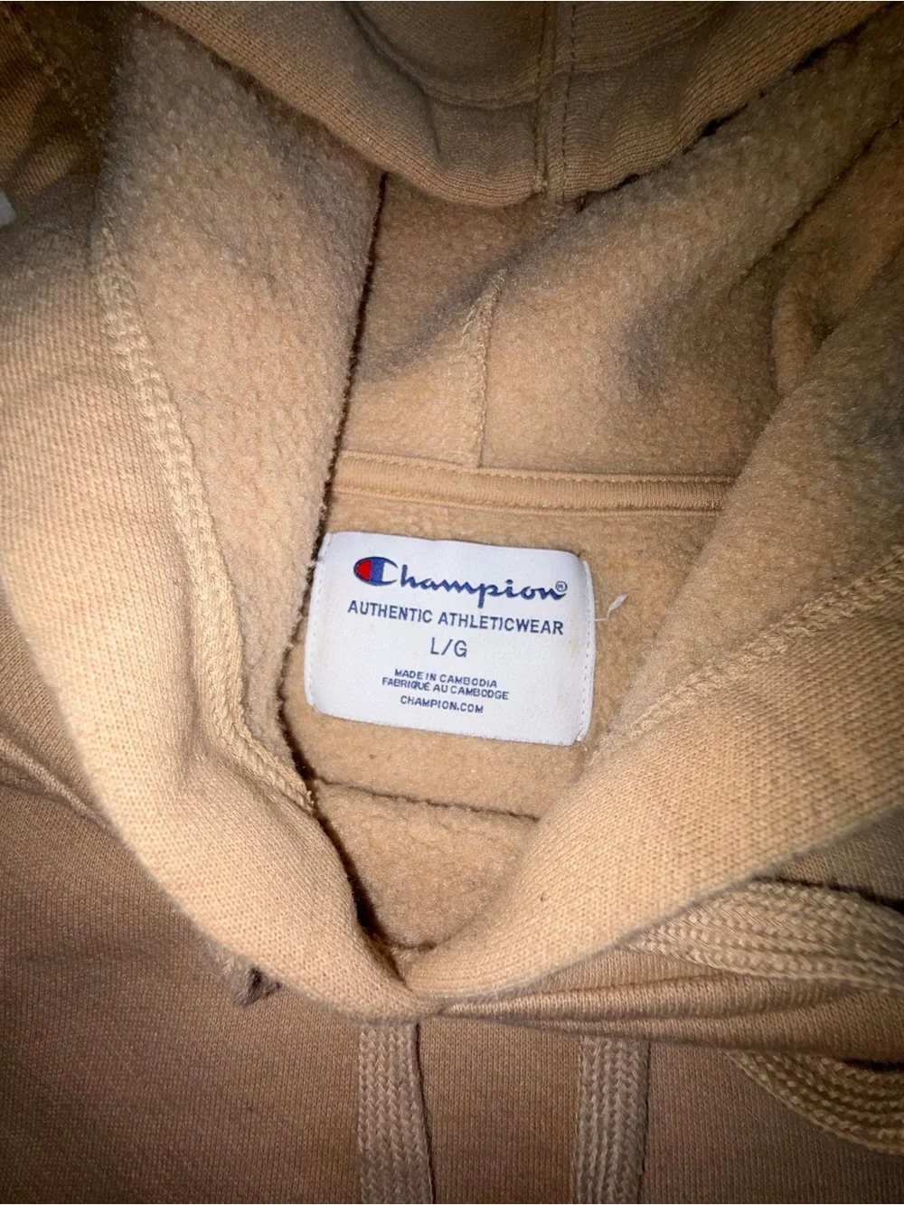 Champion Beige Cropped Logo Hoodie - Neutral Tan Pullover - Picture 3 of 3